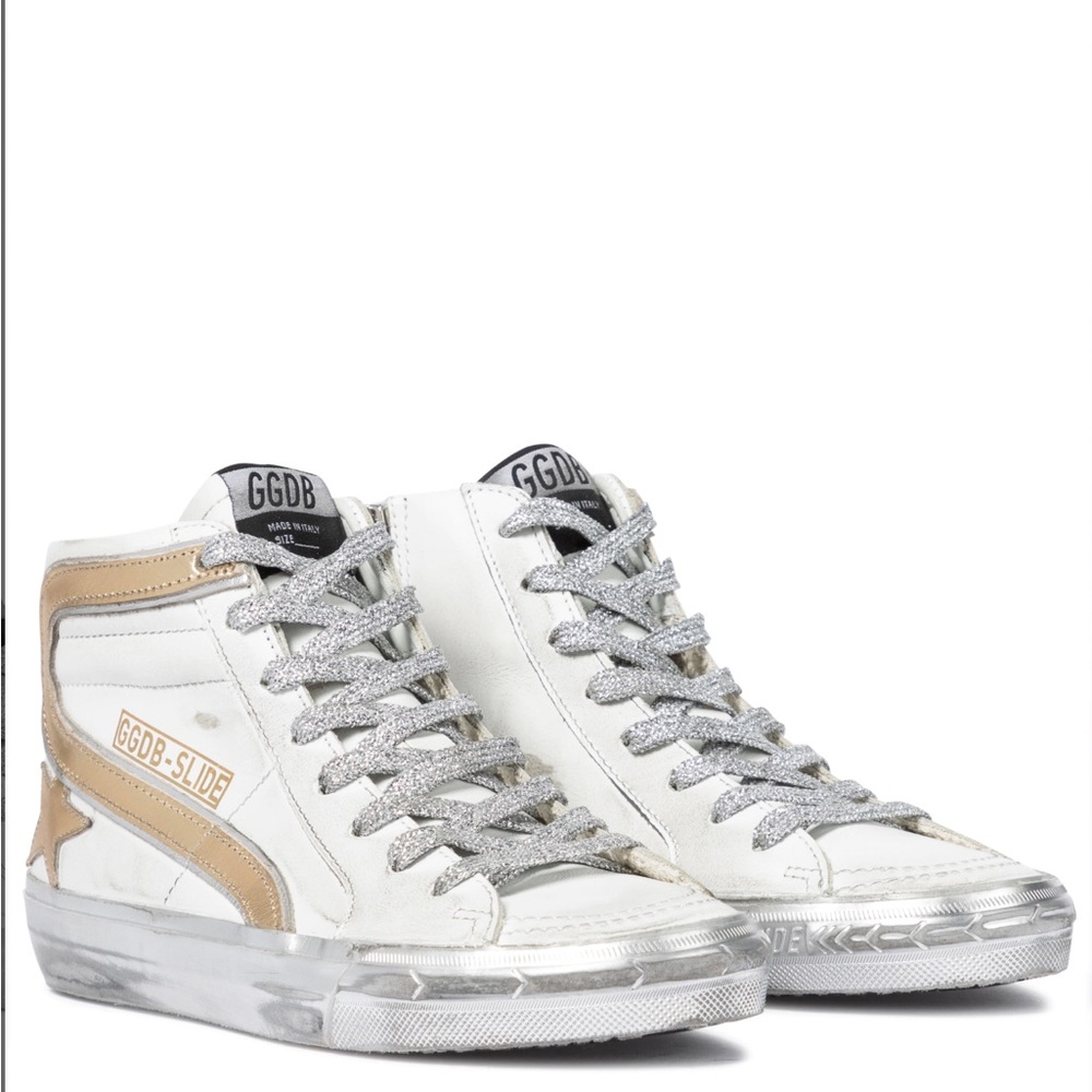 GOLDEN GOOSE Slide metallic leather sneakers